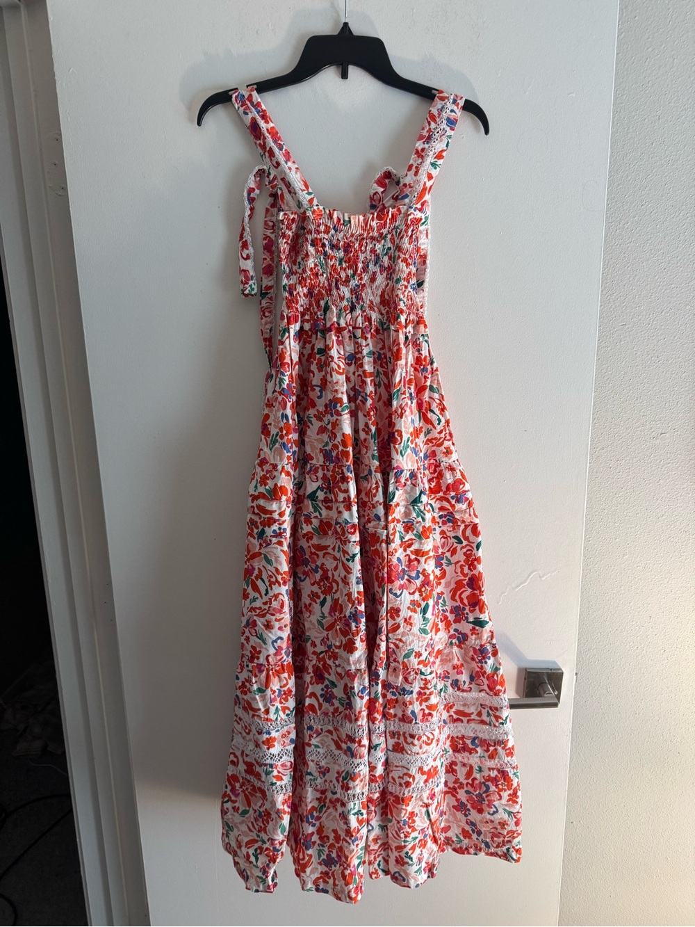 Mi Golondrina Women White Dress with Orange, Red and Purple Floral Print Size S